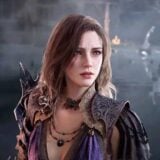 A fantasy woman appears in a dark setting.