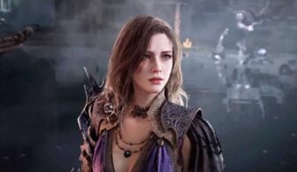 A fantasy woman appears in a dark setting.