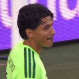 A keeper smiles after making a big mistake.