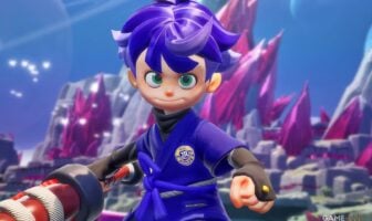 A purple-haired ninja prepares for battle.