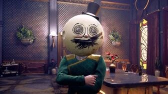 A man in a moon helmet is distressed.