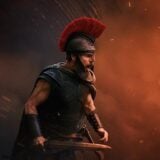 Matt Damon appears on a movie poster in a Greek helmet.