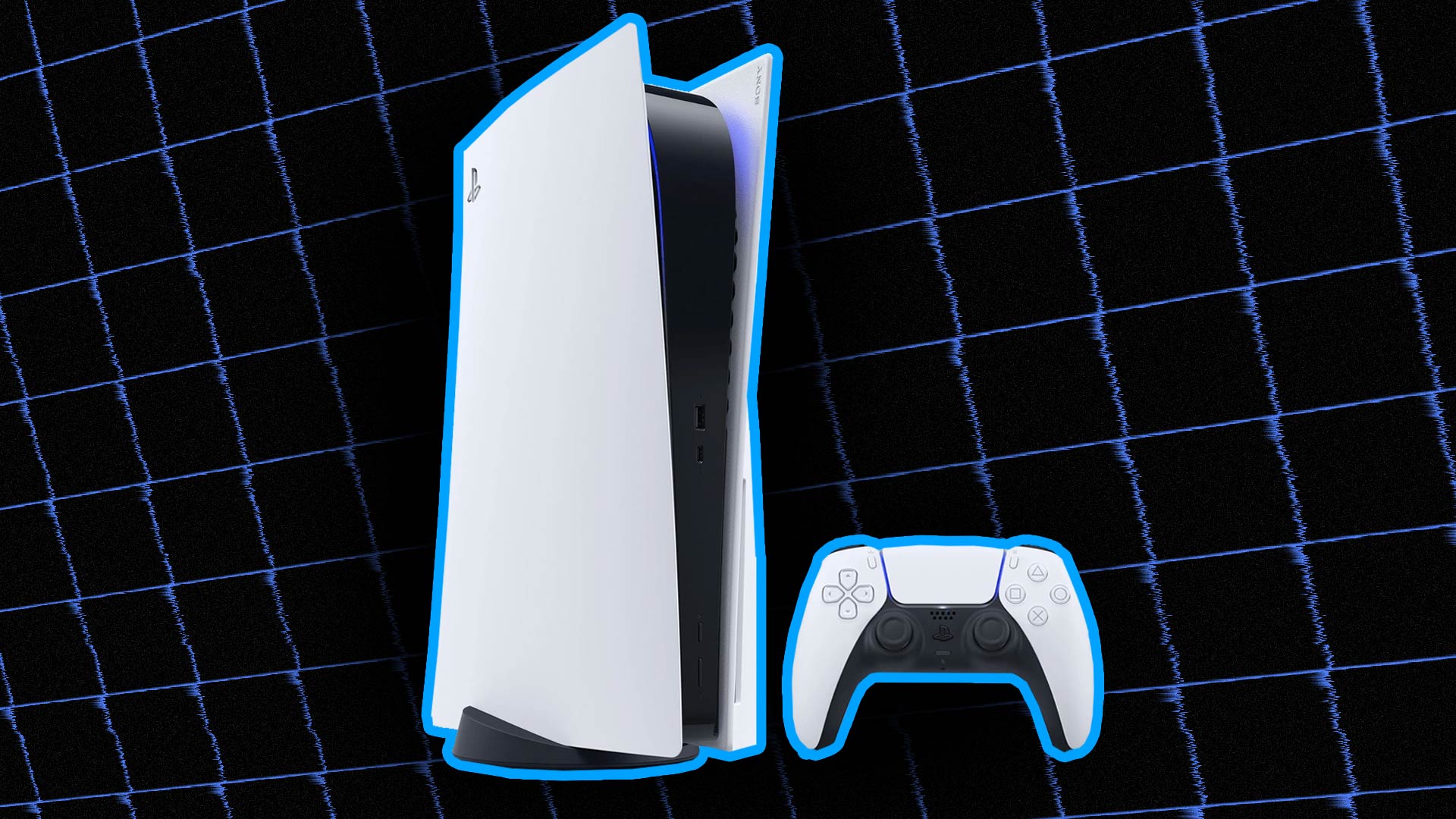 The PS5 on a fancy background.