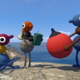 A screenshot of three characters hanging out in Big Walk.