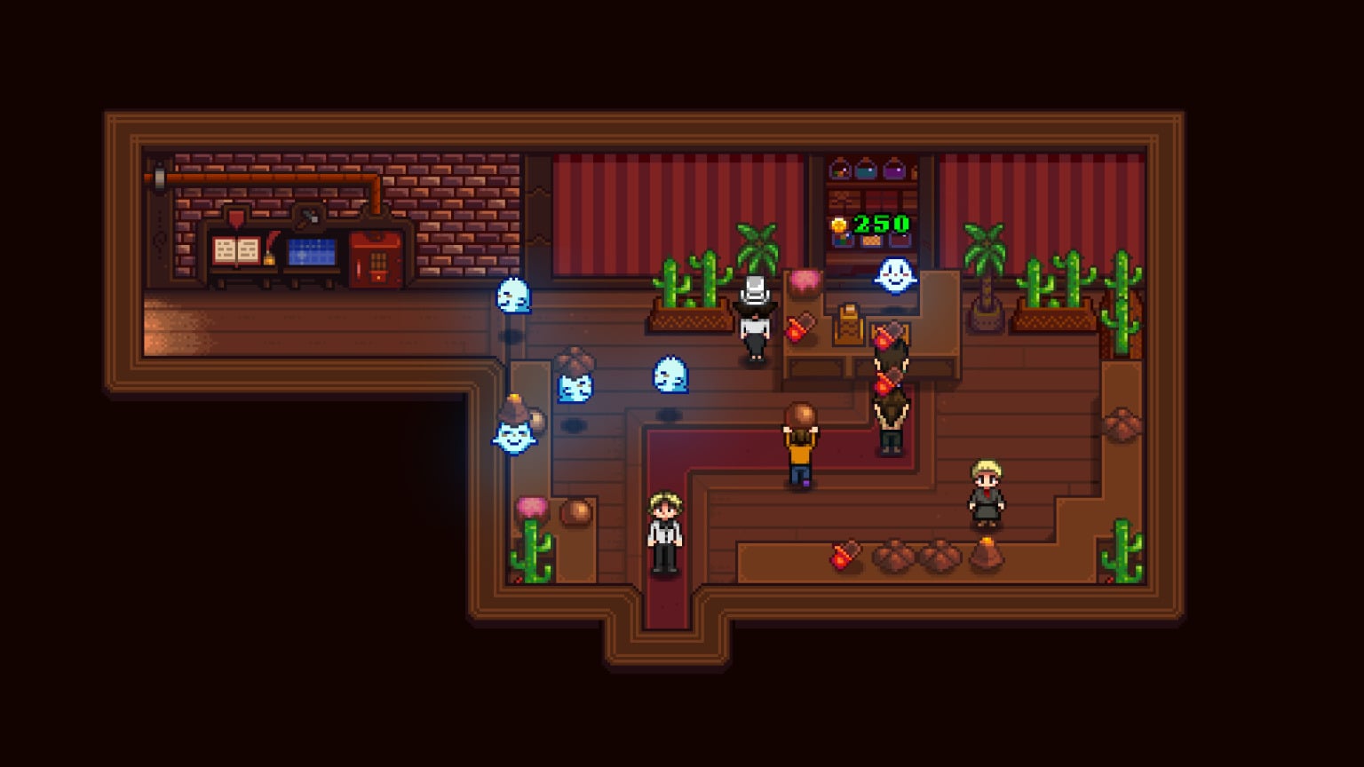 A screenshot of ghosts in Haunted Chocolatier.