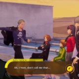 A screenshot of Persona 4 Revival showing Kanji talking to his friends.