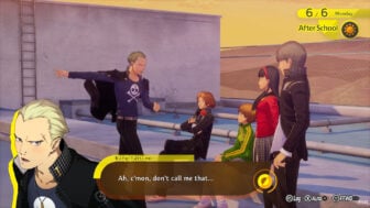 A screenshot of Persona 4 Revival showing Kanji talking to his friends.