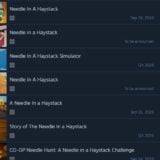 A screenshot of Steam showing a bunch of Needle In a Haystack Simulator clones.