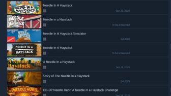 A screenshot of Steam showing a bunch of Needle In a Haystack Simulator clones.