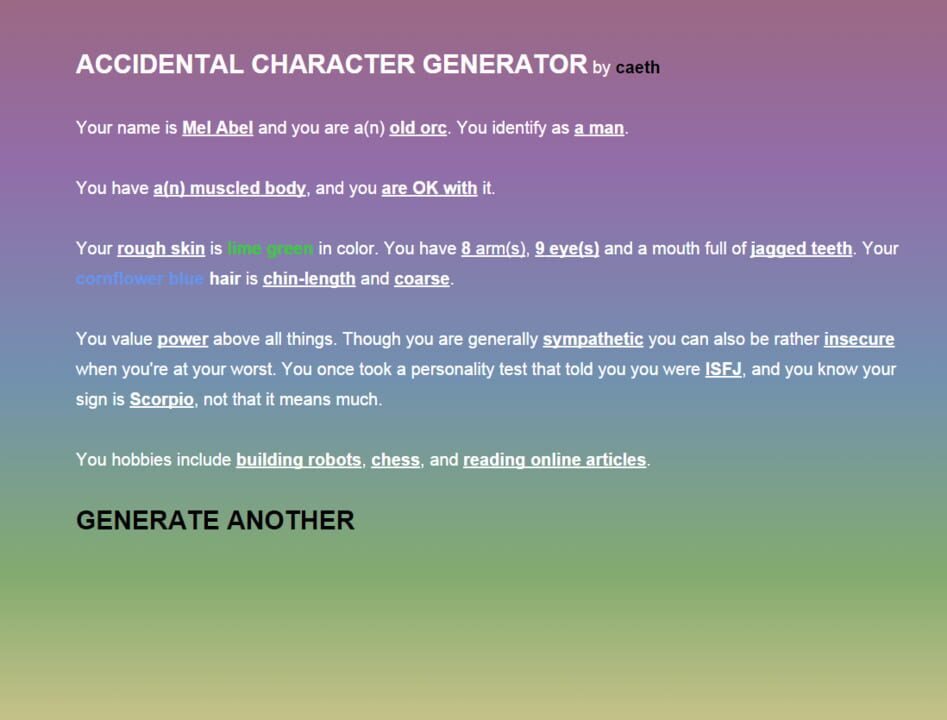 Accidental Character Generator
