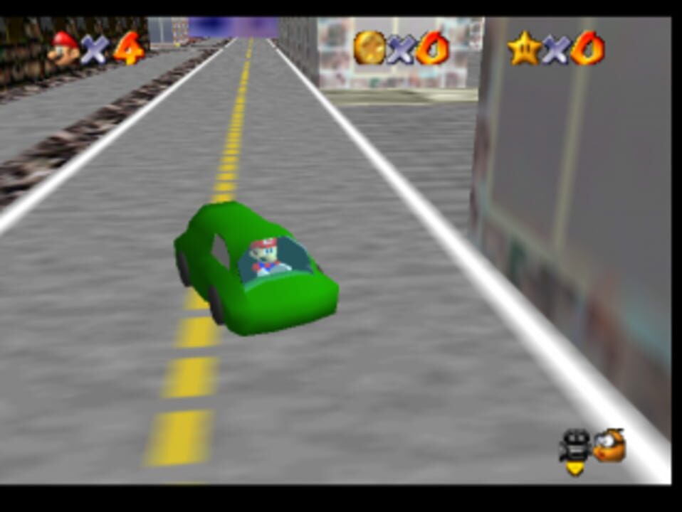 Mario Aimlessly Drives a Car Around the City 64