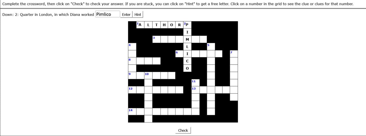 Princess Diana Crosswords No.1