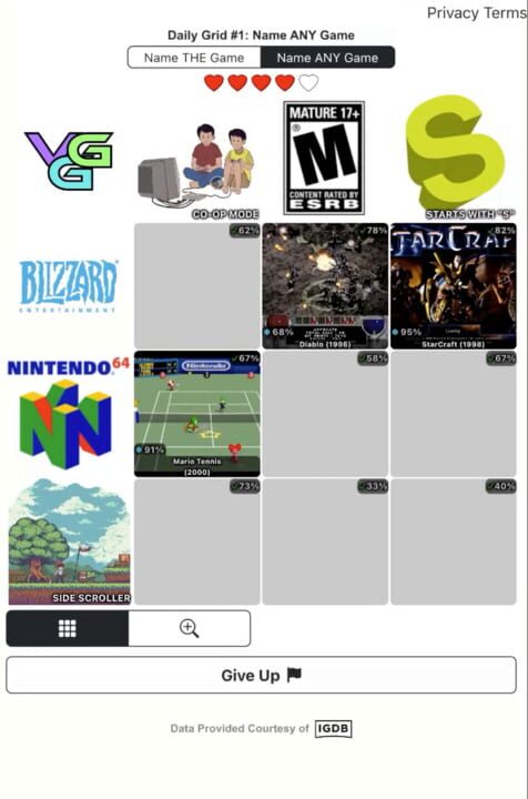 Video Game Grid