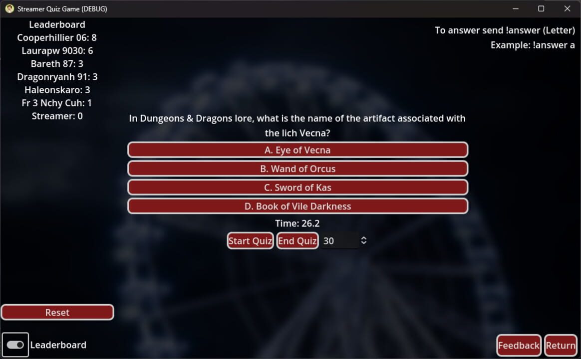 Streamers Interactive Quiz Game