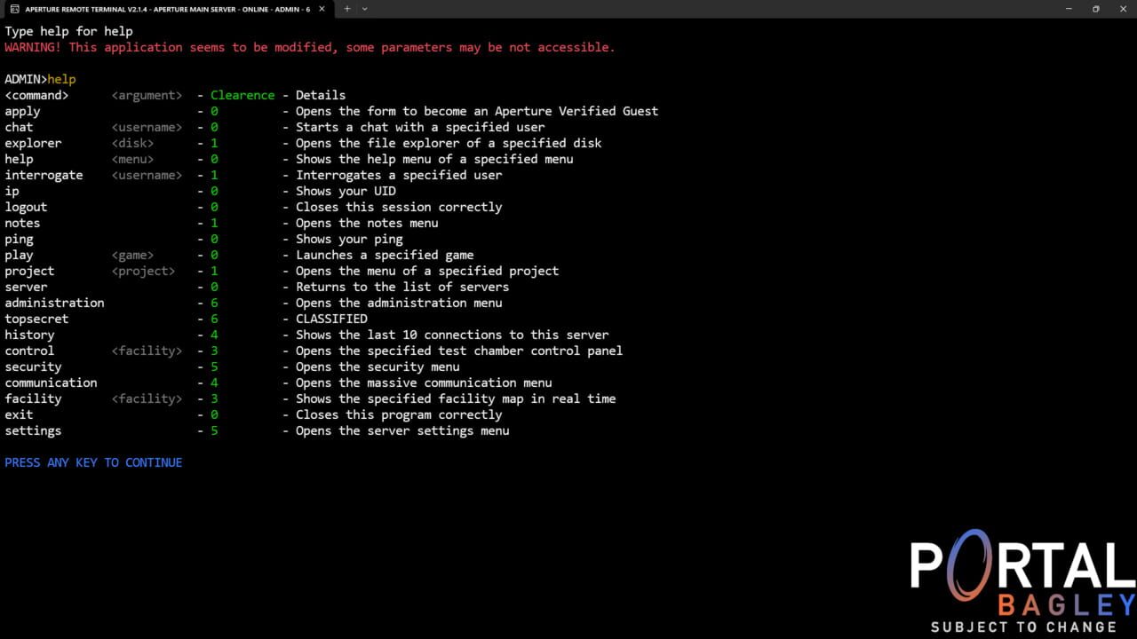 Portal Bagley: Aperture Remote Terminal