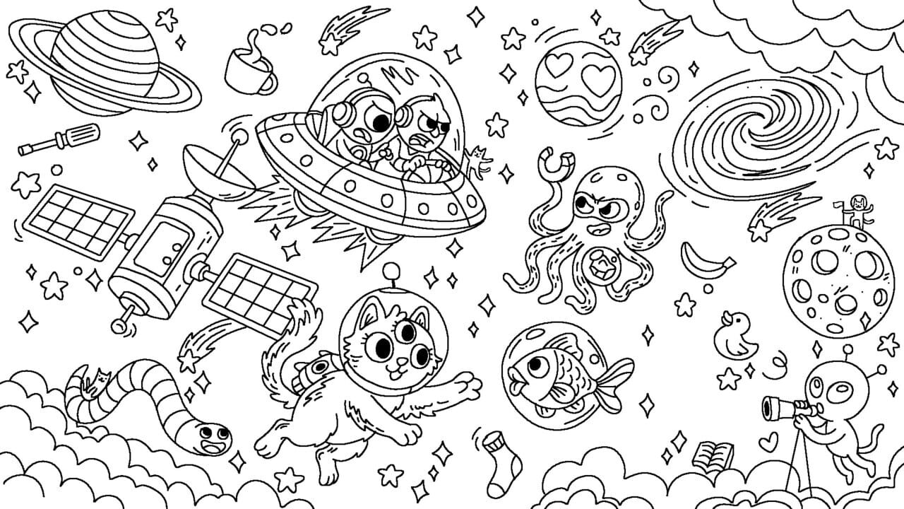 100 Cats Lost in Space Find & Color