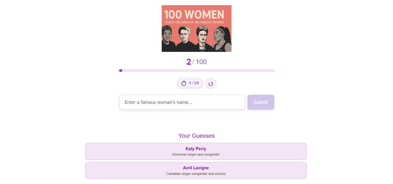 100 Women: Guess the Name of 100 Famous Women
