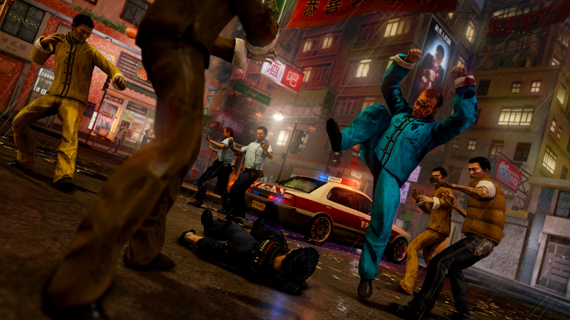 Hand-to-hand combat action scene in Sleeping Dogs