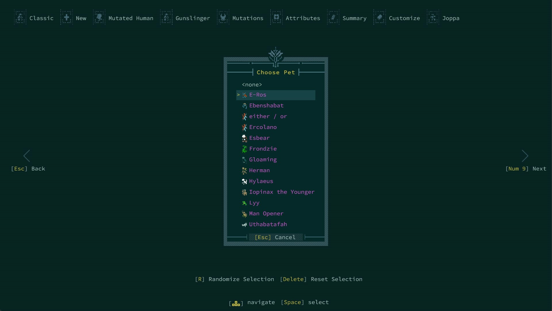 Caves of Qud: Pets of Harvest Dawn