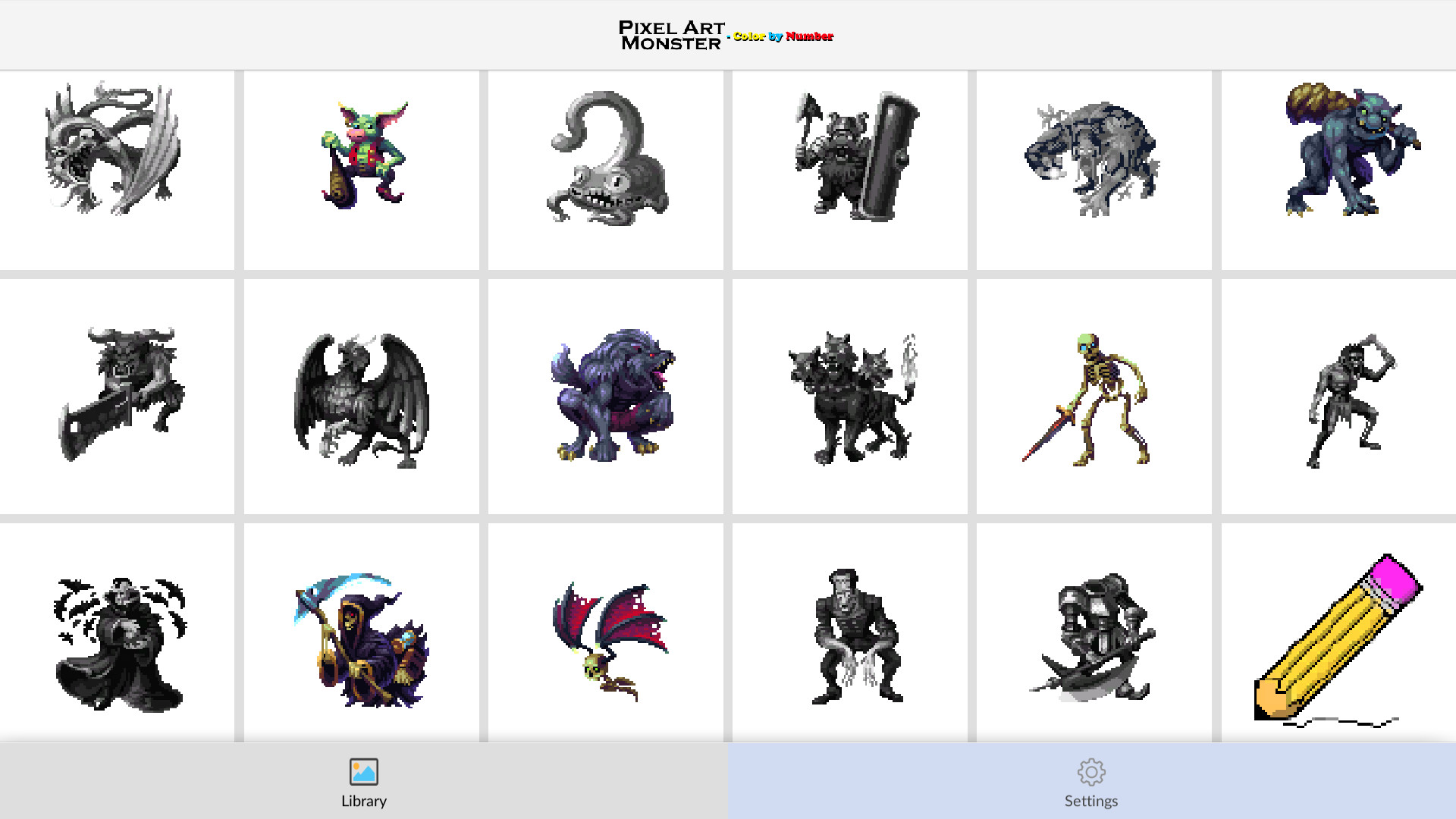 Pixel Art Monster: Color by Number