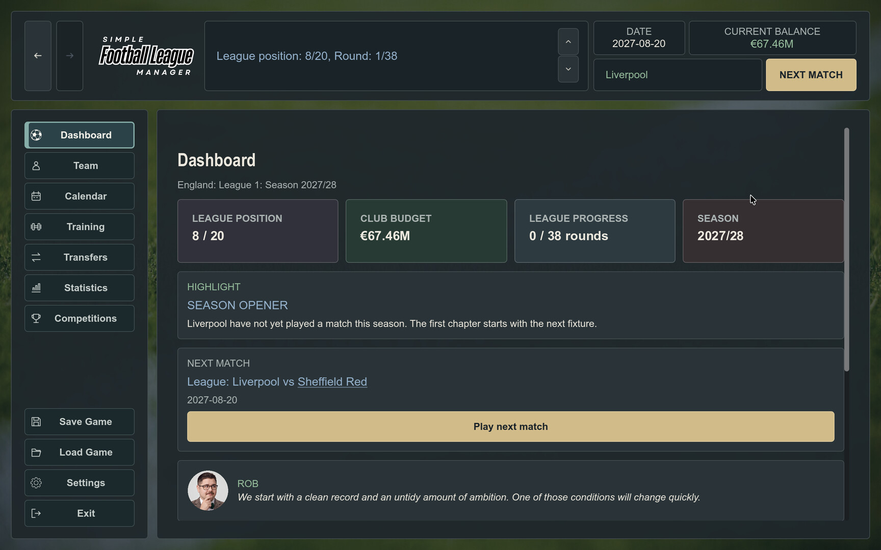 Simple Football League Manager