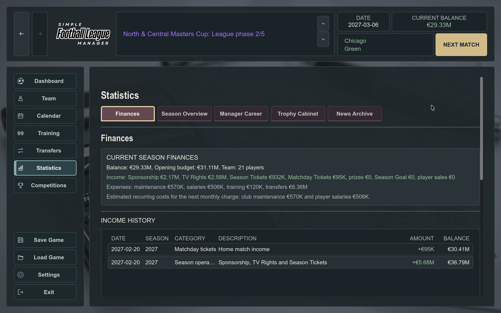 Simple Football League Manager