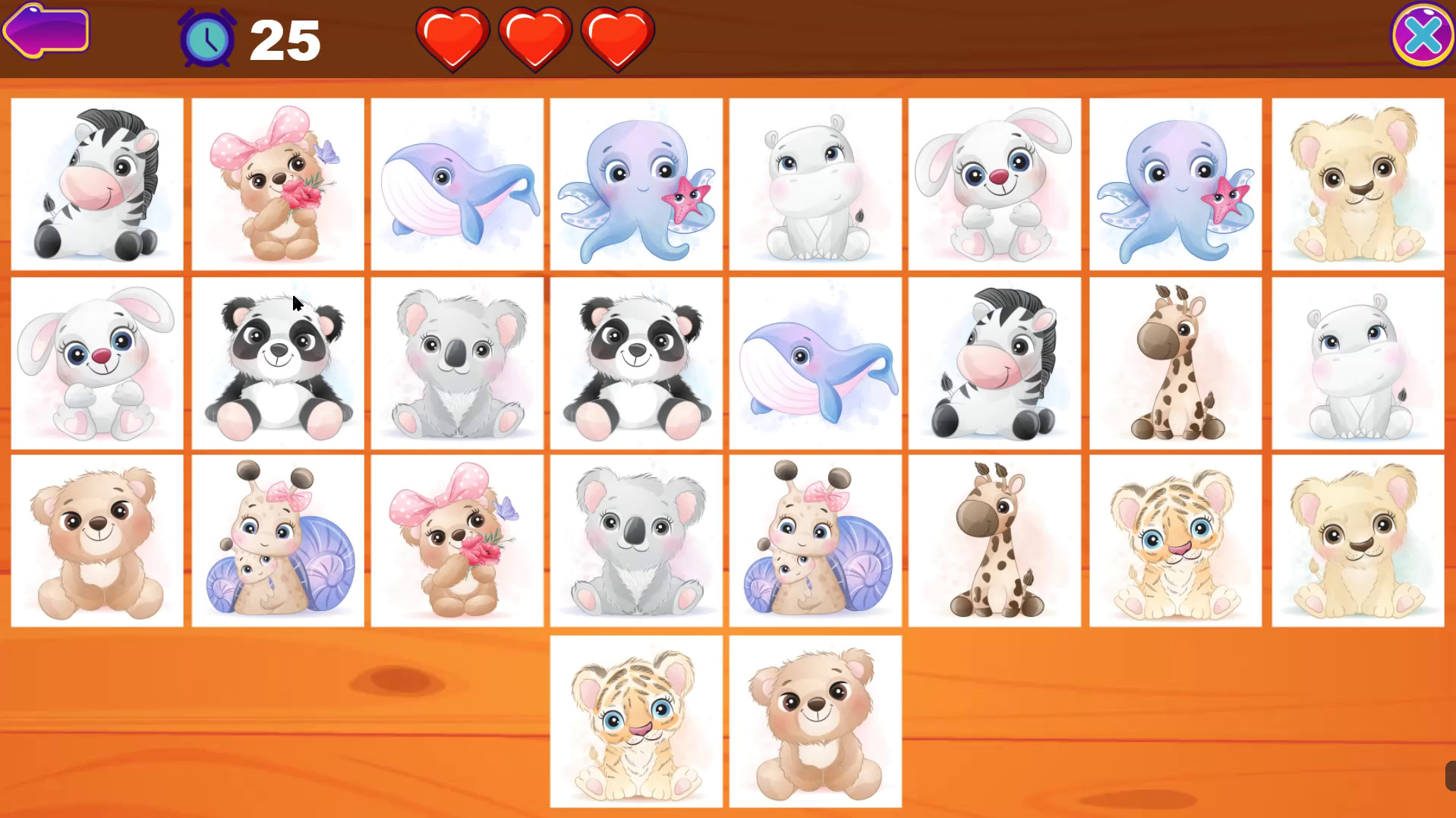Cute Animals Memory Card Game