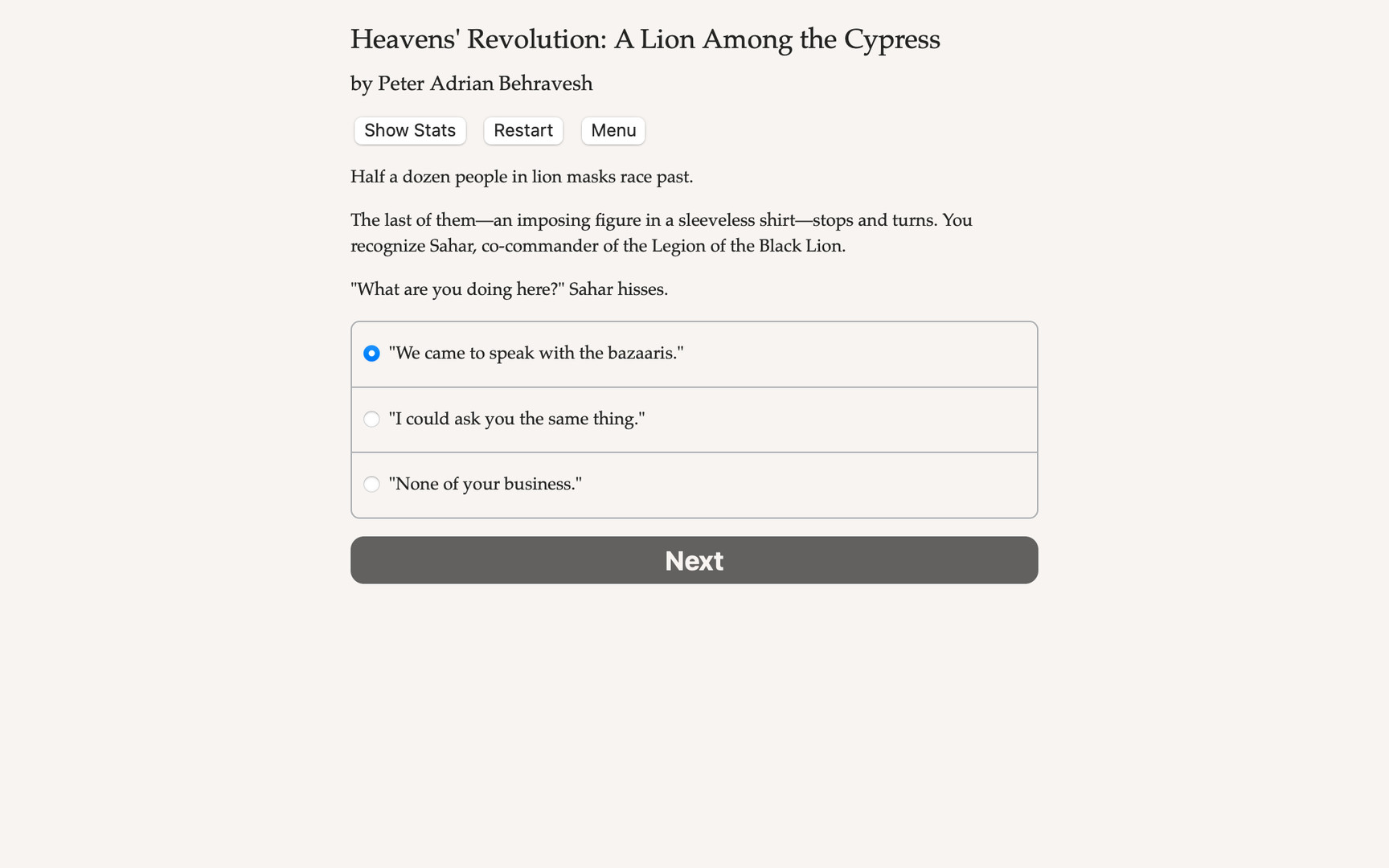 Heavens’ Revolution: A Lion Among the Cypress