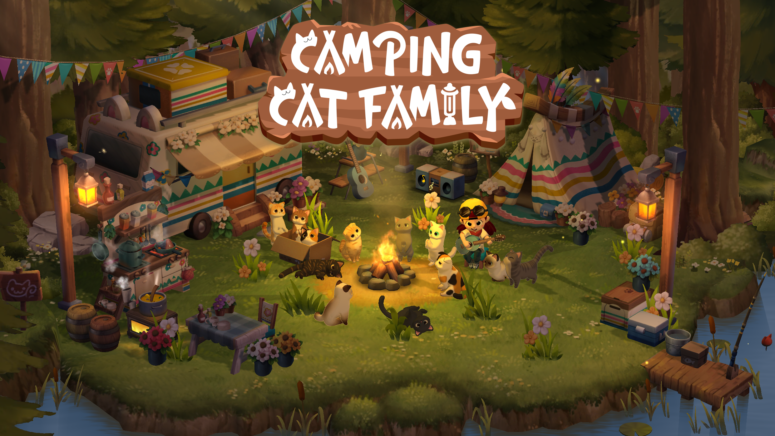 Camping Cat Family