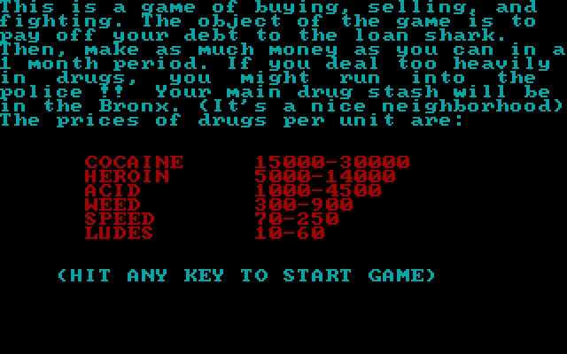 Drug Wars: A Game Based on the New York Drug Market