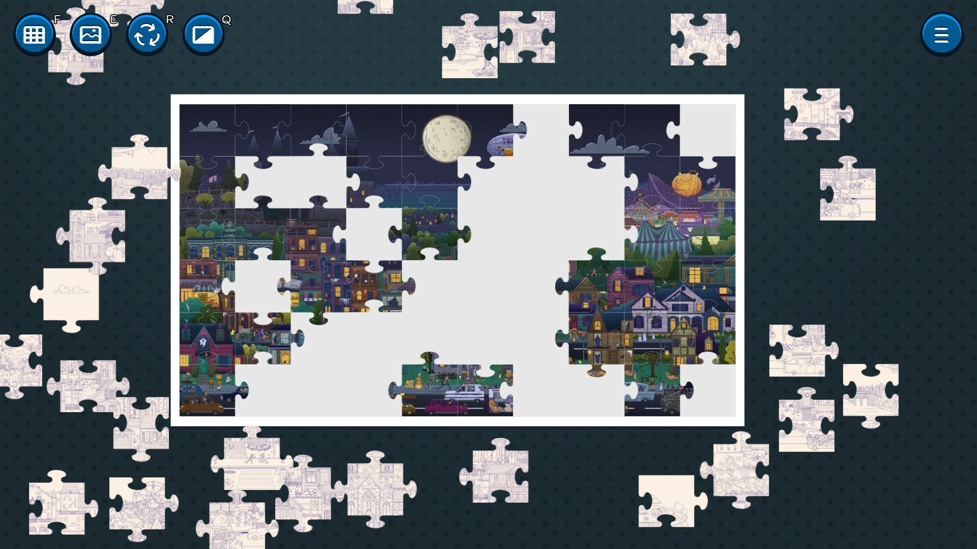 Hidden Cats in Jigsaw Puzzle: Spooky Town