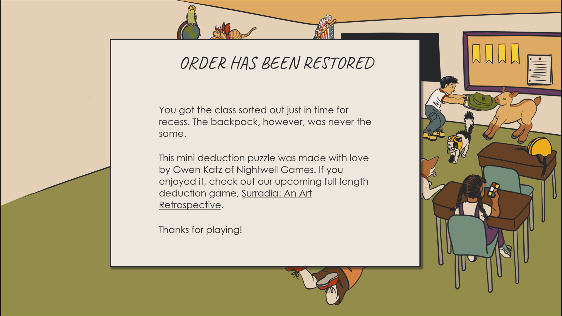 Deductopia Chapter 1: Bring Your Pet to School Day