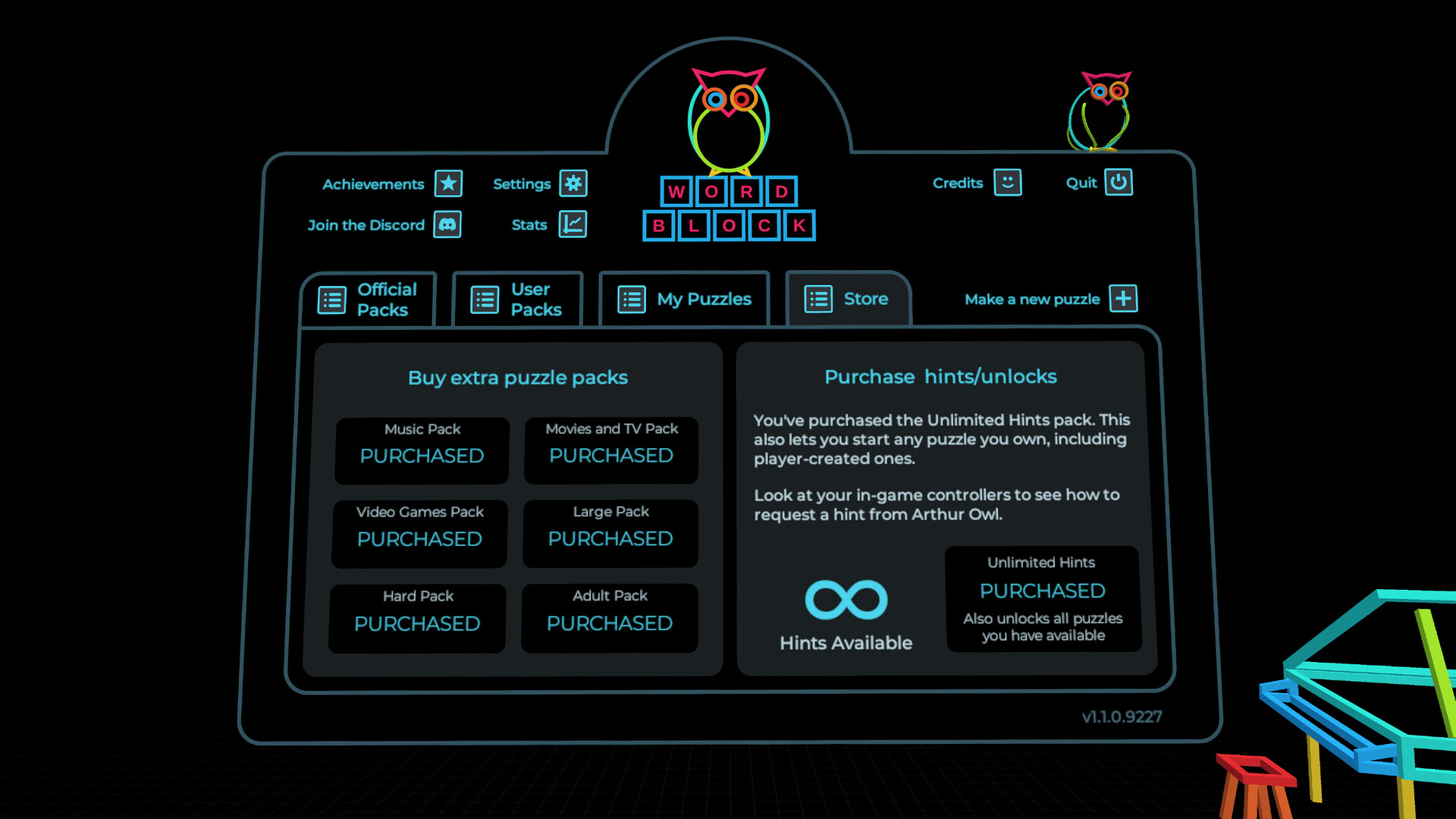 Arthur Owl’s Word Block: Unlimited Hints