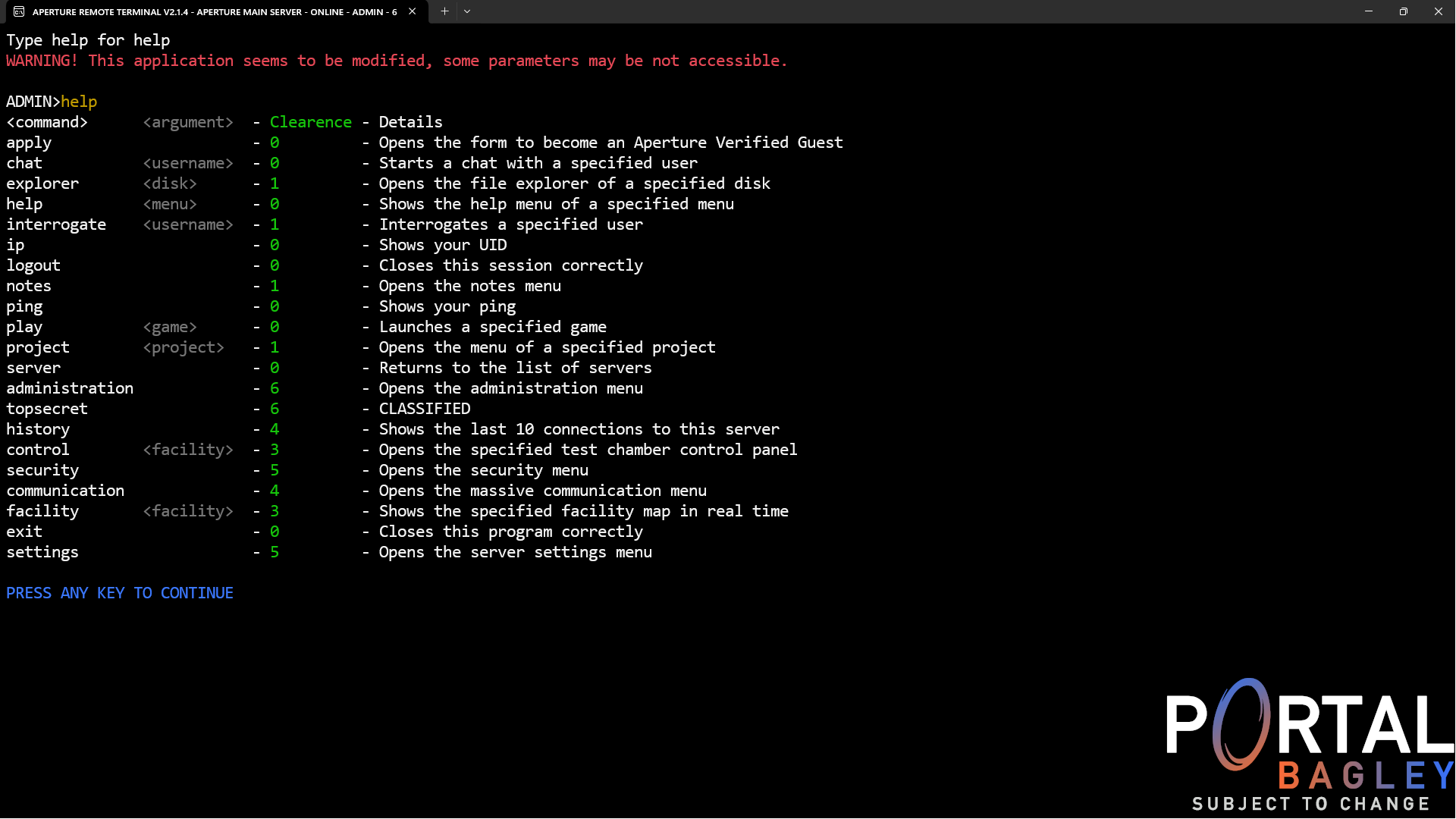Portal Bagley: Aperture Remote Terminal