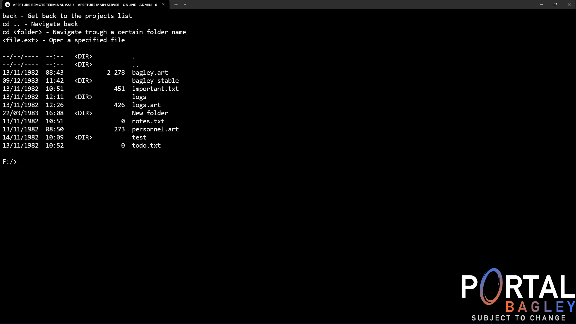 Portal Bagley: Aperture Remote Terminal