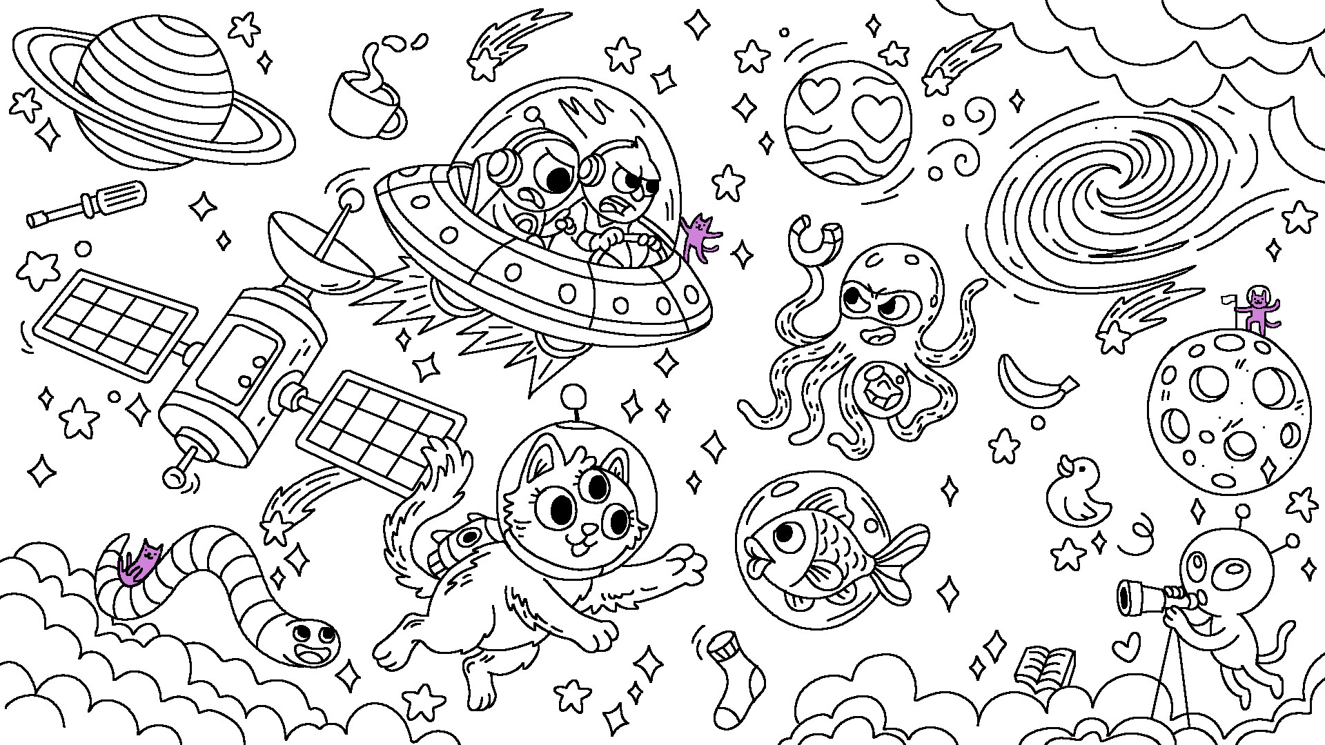 100 Cats Lost in Space Find &amp; Color