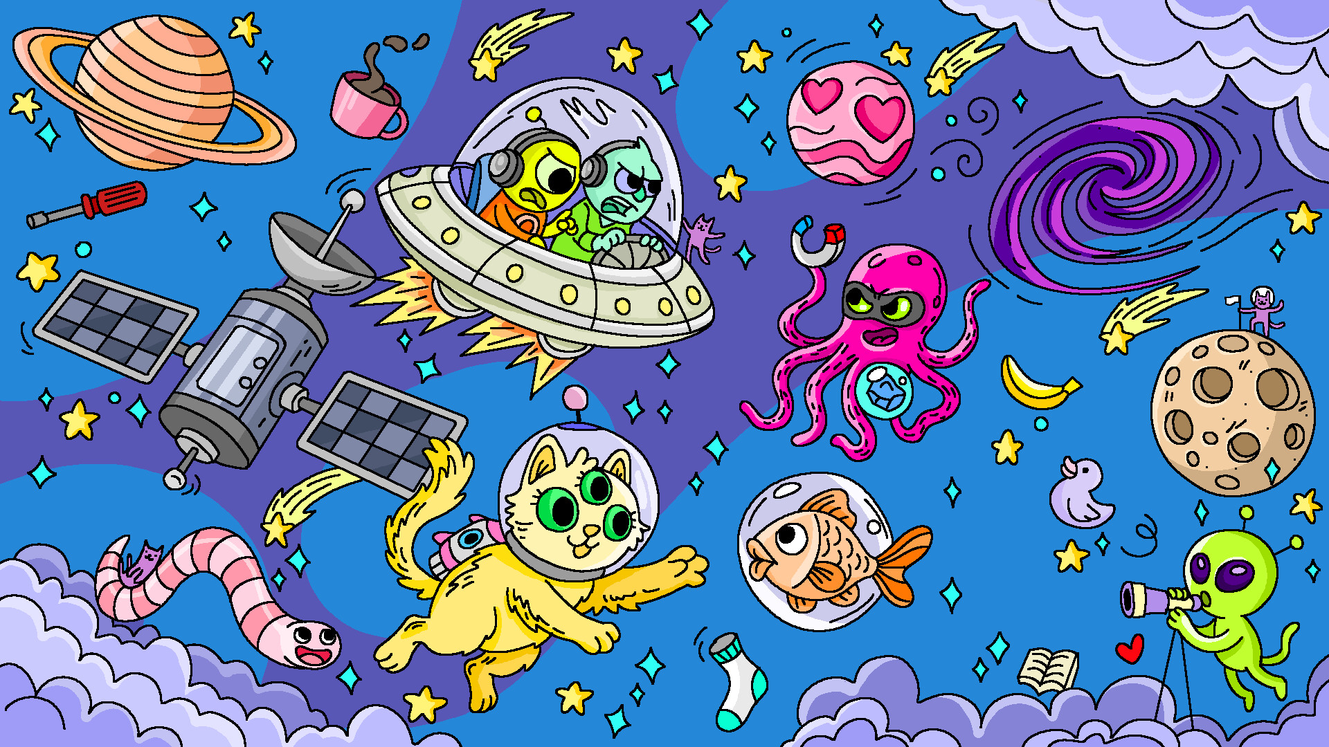 100 Cats Lost in Space Find &amp; Color