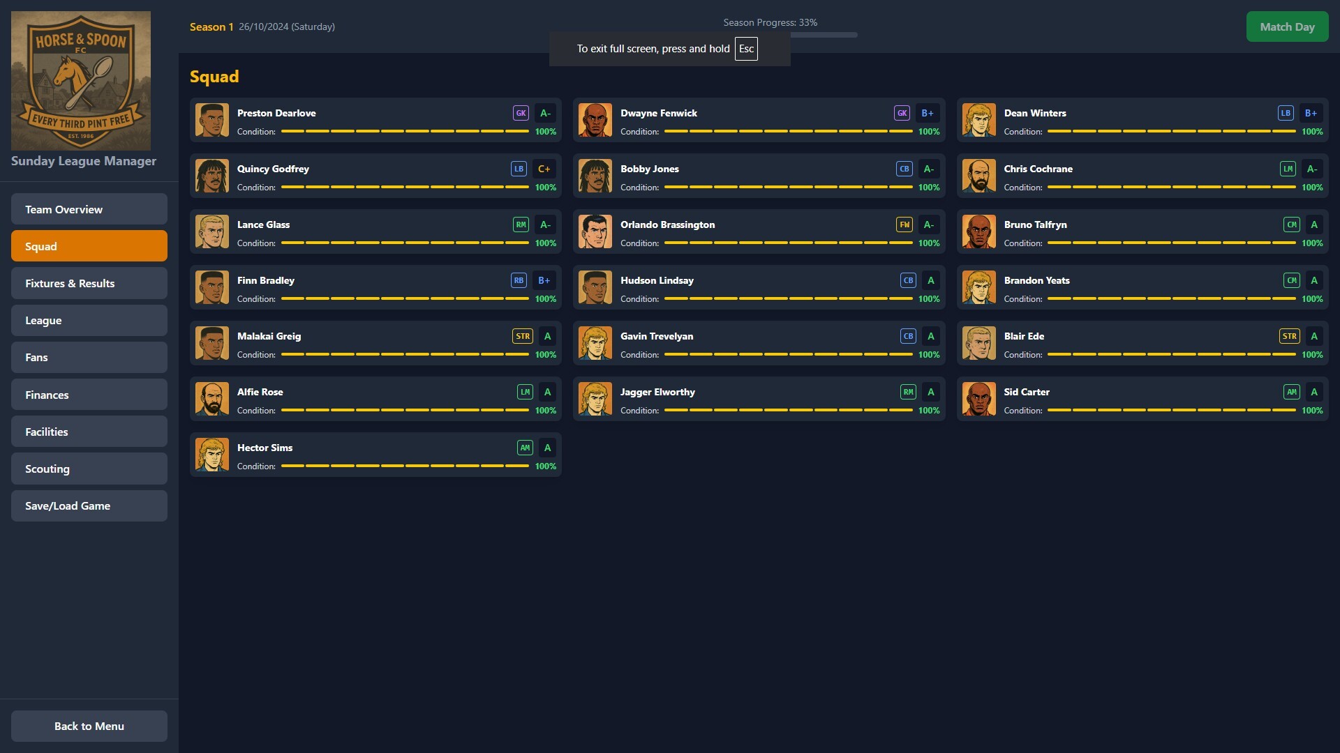 Sunday League Manager: Horse &amp; Spoon