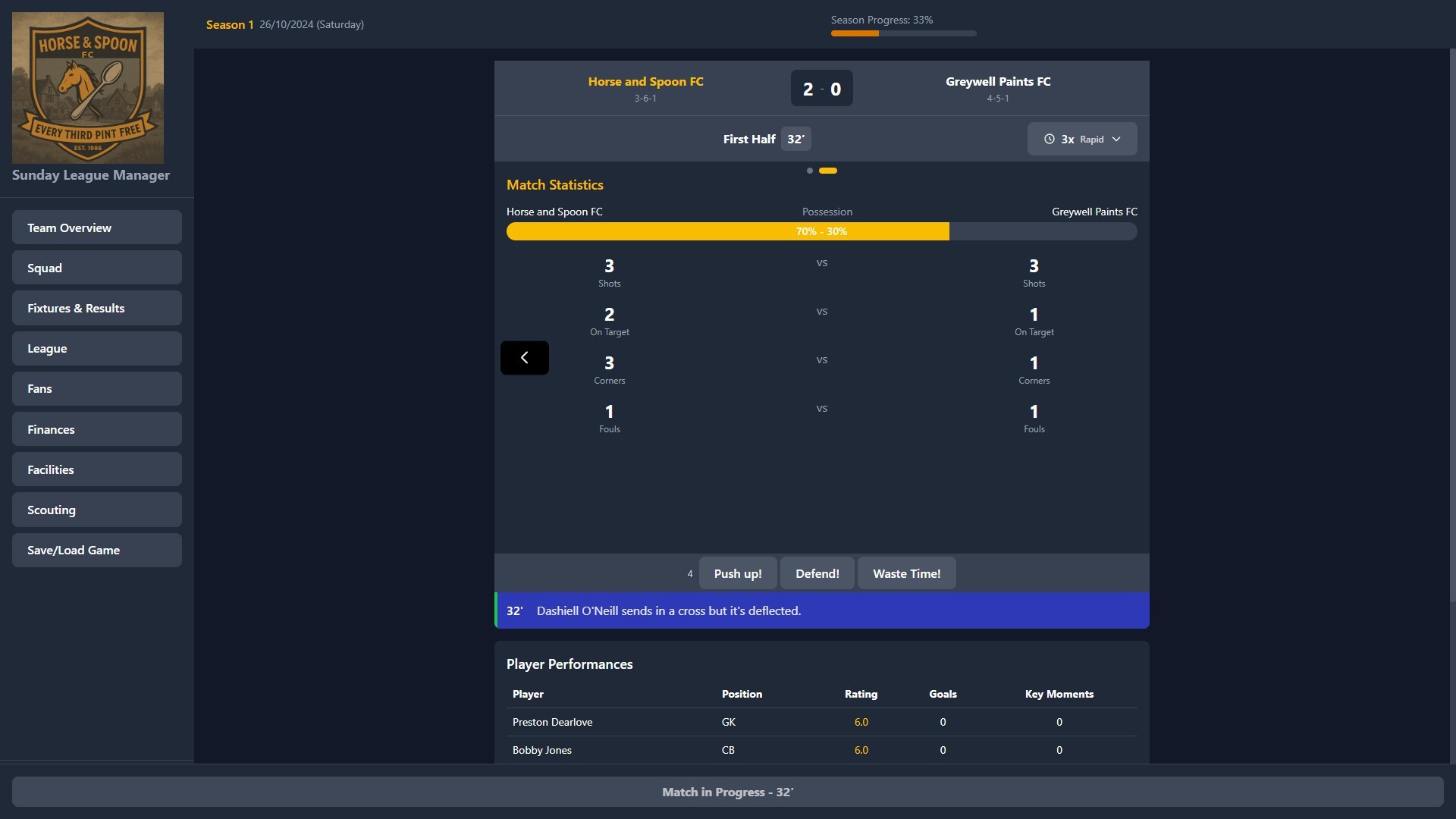 Sunday League Manager: Horse &amp; Spoon